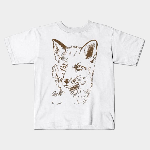 Fox Head Line art Kids T-Shirt by Mako Design 